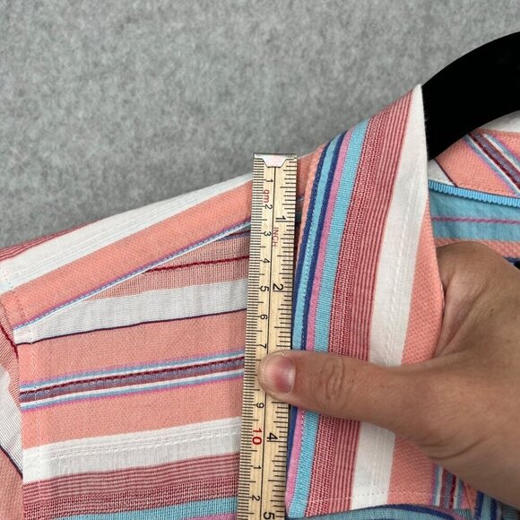 Talbots Classic Casual Button Up Shirt Size XL Sunset Stripe Serape Pink Blue - Picture 8 of 11